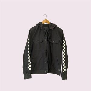 Men's Vans Black Hooded Jacket with Checker Stripe Sleeves